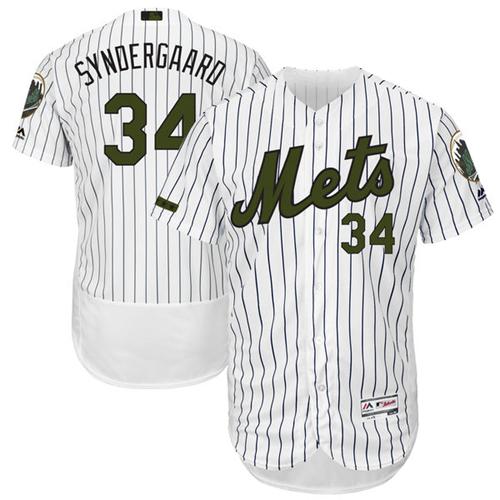 Mets #34 Noah Syndergaard White(Blue Strip) Flexbase Authentic Collection Memorial Day Stitched MLB Jersey - Click Image to Close